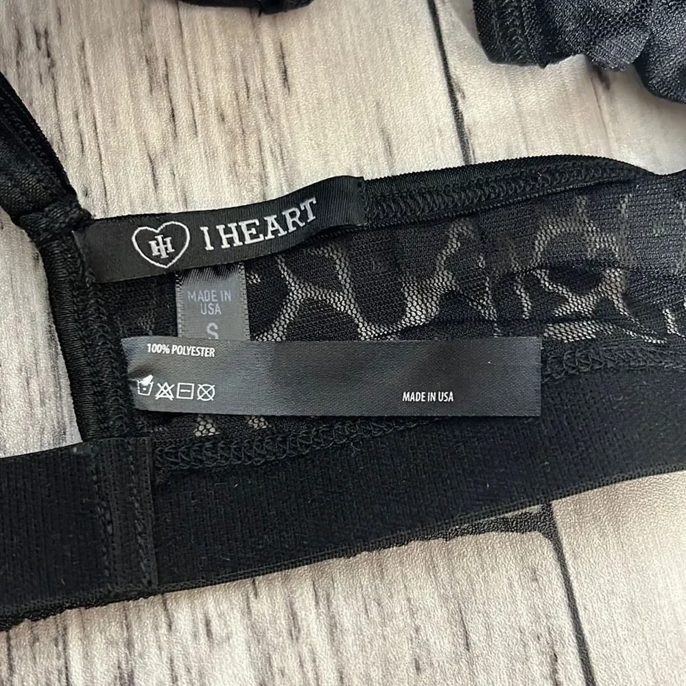 I Heart Women's Laced Floral Black Bra Size S